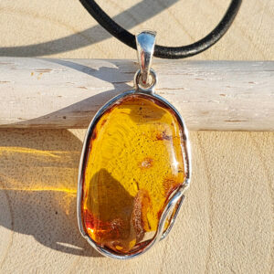 Amber Pendant with Insects set in silver PI 38